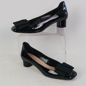 Dior Black Patent Leather W Bow Low Round Heel Shoes.